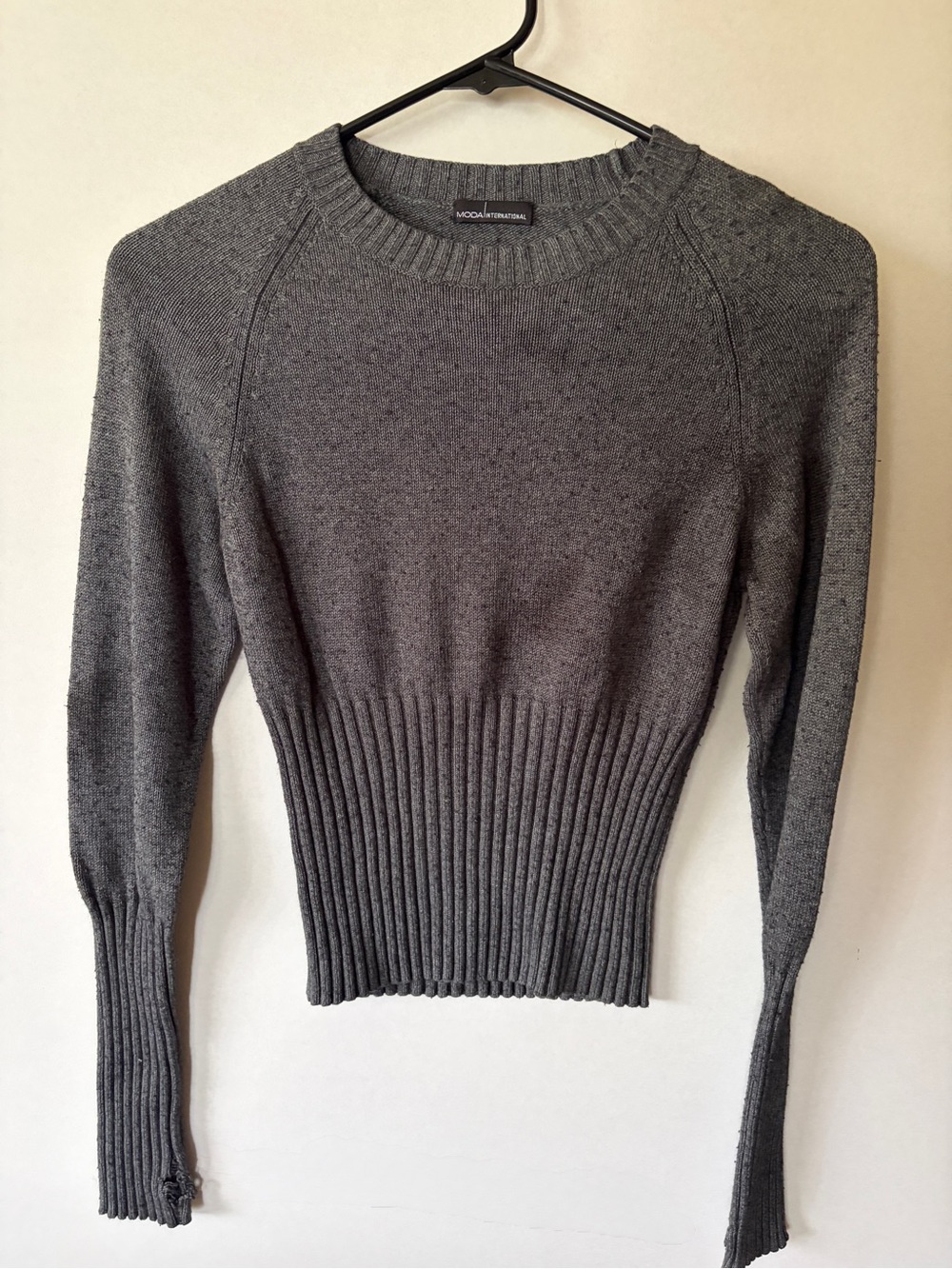Moda International Gray Ribbed-Waist Crewneck Sweater
